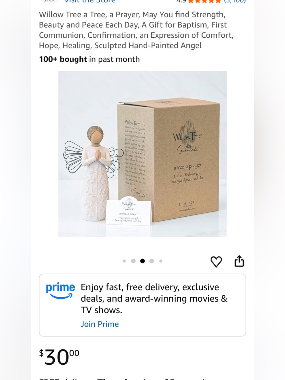 Willow Tree Angel Figurine in Cream with Brown Wire Wings - A Prayer (New)